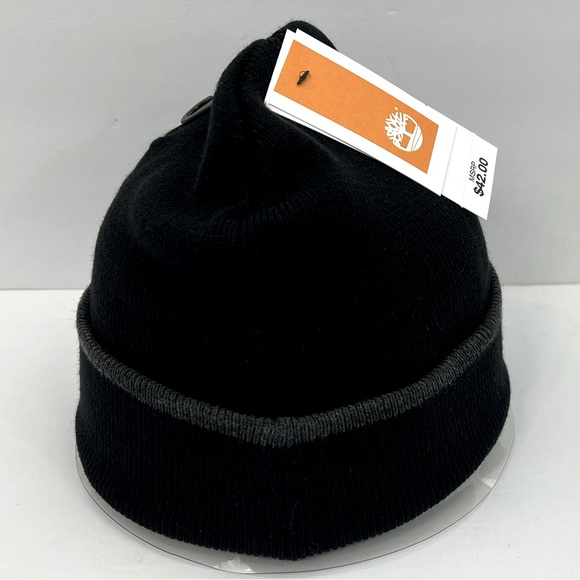 TIMBERLAND BLACK BEANIE, UNISEX, ONE SIZE FITS ALL, BEANIE WITH GREY ON THE CUFF - Picture 4 of 15